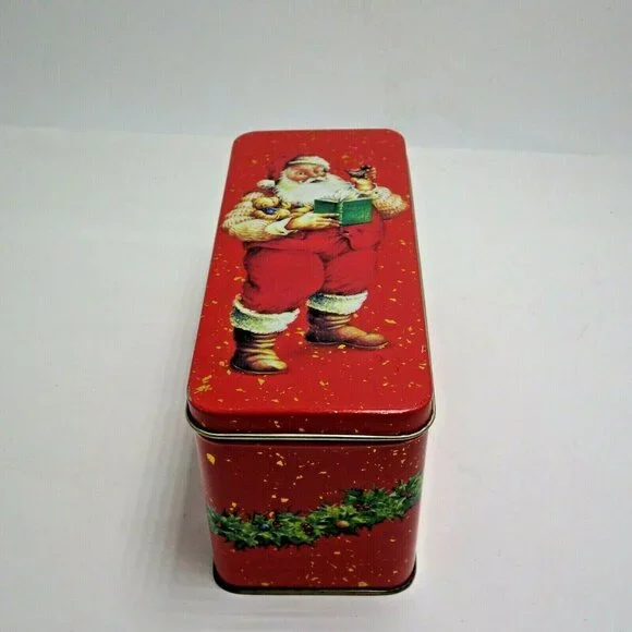 Department 56 Christmas Tin Santa Ho Ho Ho Red Rectangle - Picture 2 of 7